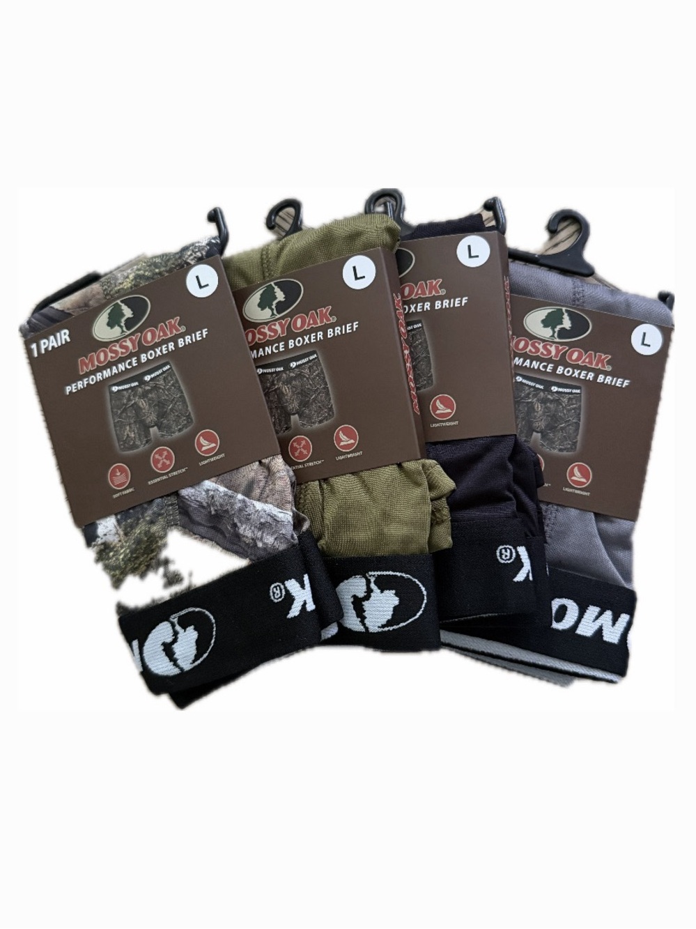 MOSSY OAK MENS L 4-PACK CAMO/MULTI PERFORMANCE BOXER BRIEF BUNDLE NWT